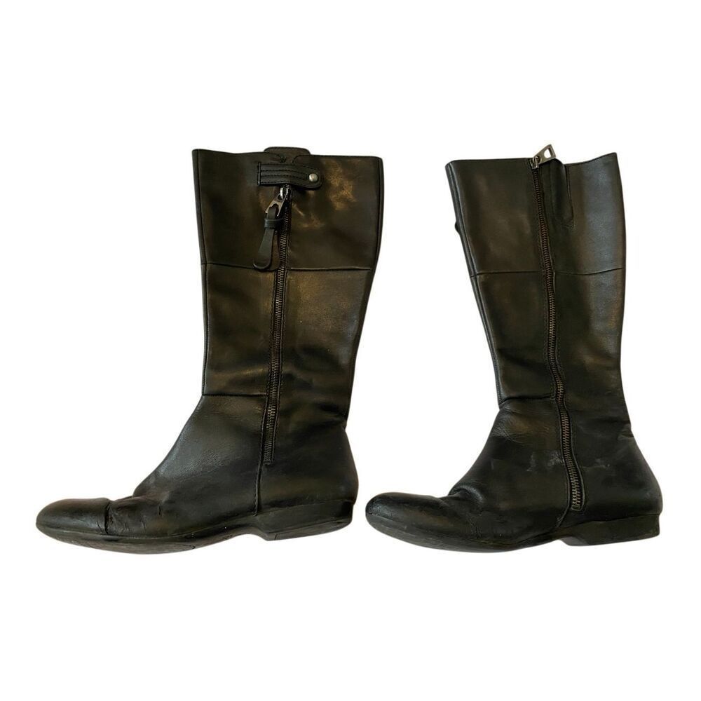Enzo Angiolini Black Leather Riding Boots Womens 8.5 Zip Tall Knee High Shoes